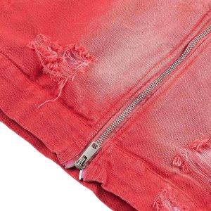 Concert Outfit Retro Ripped Washed Contrast Color Work Jacket