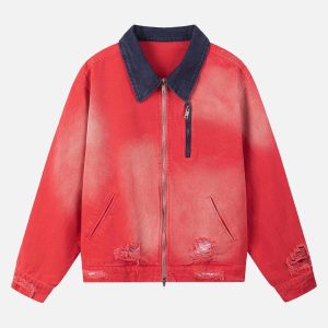 Concert Outfit Retro Ripped Washed Contrast Color Work Jacket