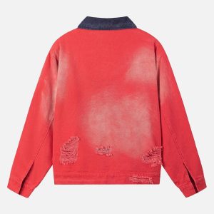 Concert Outfit Retro Ripped Washed Contrast Color Work Jacket
