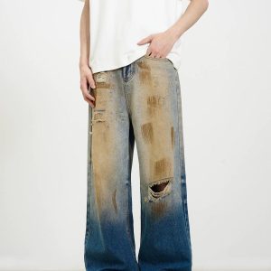 Concert Outfit Retro Ripped Washed Patina Street Hip-Hop Jeans