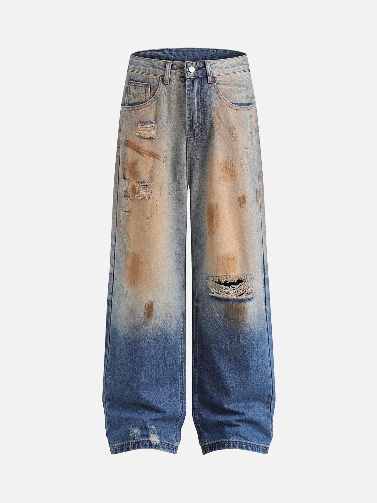 Concert Outfit Retro Ripped Washed Patina Street Hip-Hop Jeans Concert Outfit Retro Ripped Washed Patina Street Hip-Hop Jeans