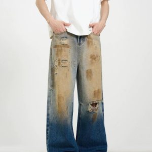 Concert Outfit Retro Ripped Washed Patina Street Hip-Hop Jeans