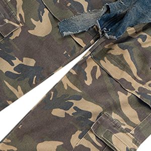 Concert Outfit Retro Stitching Faux Two-Piece Camouflage Jeans