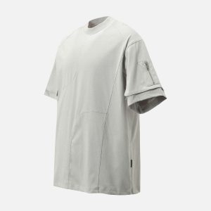 Concert Outfit Retro Washed Deconstruction Functional Pocket T-Shirt