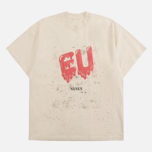 Concert Outfit Retro Washed Dissolved Heart T-Shirt