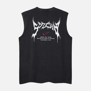Concert Outfit Retro Washed Letter Print Vest