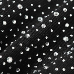 Concert Outfit Retro Washed Rhinestone Raw Edge Denim Shorts