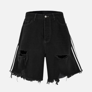 Concert Outfit Retro Whisker Raw Edge Denim Shorts