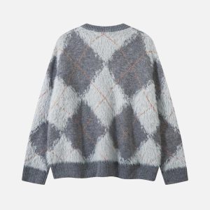 Concert Outfit Rhombus Plaid Embroidery Sweater