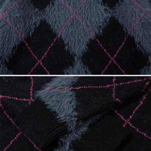 Concert Outfit Rhombus Plaid Embroidery Sweater