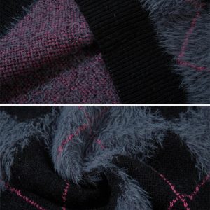 Concert Outfit Rhombus Plaid Embroidery Sweater