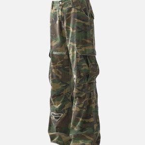 Concert Outfit Ripped Camouflage Flared Cargo Pants