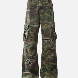 Concert Outfit Ripped Camouflage Flared Cargo Pants