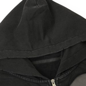 Concert Outfit Ripped Drawstring Zip-Up Jacket