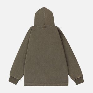 Concert Outfit Ripped Drawstring Zip-Up Jacket