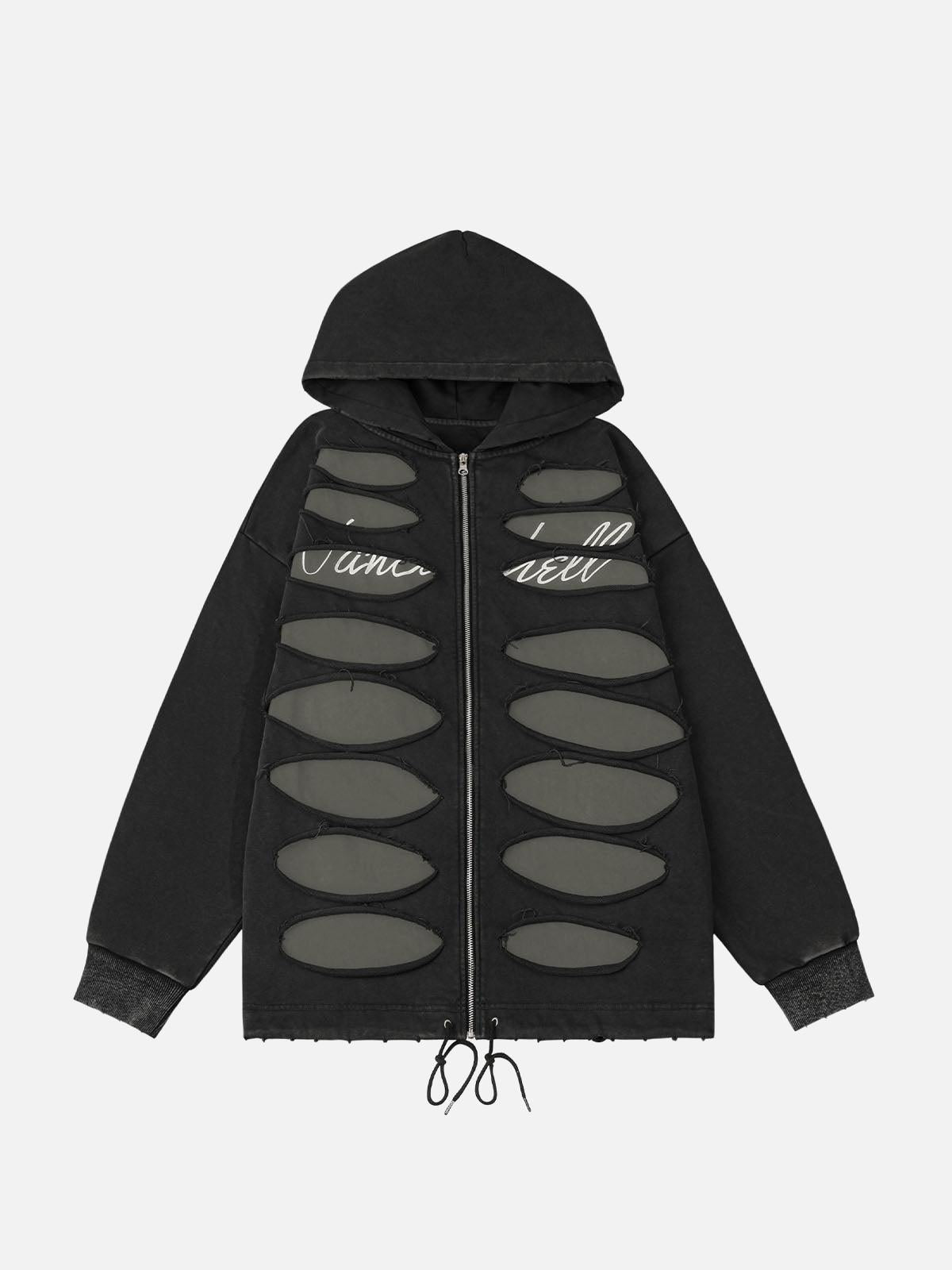 Concert Outfit Ripped Drawstring Zip-Up Jacket Concert Outfit Ripped Drawstring Zip-Up Jacket