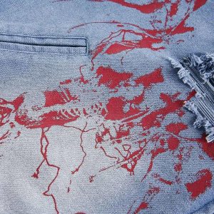 Concert Outfit Ripped Graffiti Washed Zip Up Denim Jacket