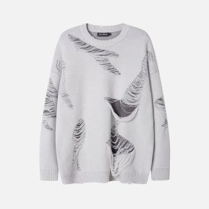 Concert Outfit Ripped Knit Sweater