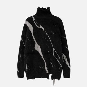 Concert Outfit Ripped Knit Turtleneck Sweater