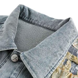 Concert Outfit Ripped Lace Panel Denim Jacket