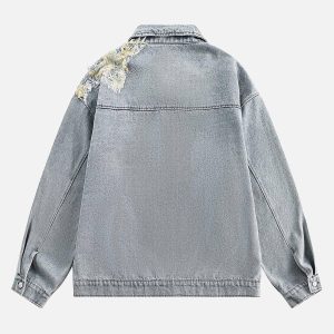 Concert Outfit Ripped Lace Panel Denim Jacket