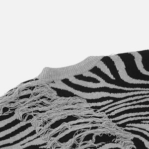 Concert Outfit Ripped Zebra Pattern Sweater