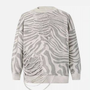 Concert Outfit Ripped Zebra Pattern Sweater