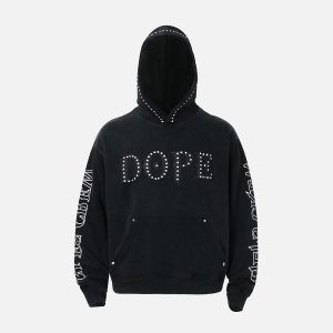 Concert Outfit Rivet-Adorned Graphic Hoodie