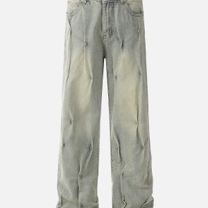 Concert Outfit Rivet Wrinkle Washed Jeans