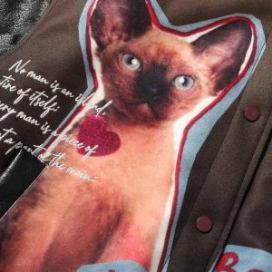 Concert Outfit Siamese Cat Embroidery Leather Bomber Jacket