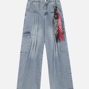 Concert Outfit Side-Scarf Pleated Baggy Jeans