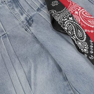 Concert Outfit Side-Scarf Pleated Baggy Jeans