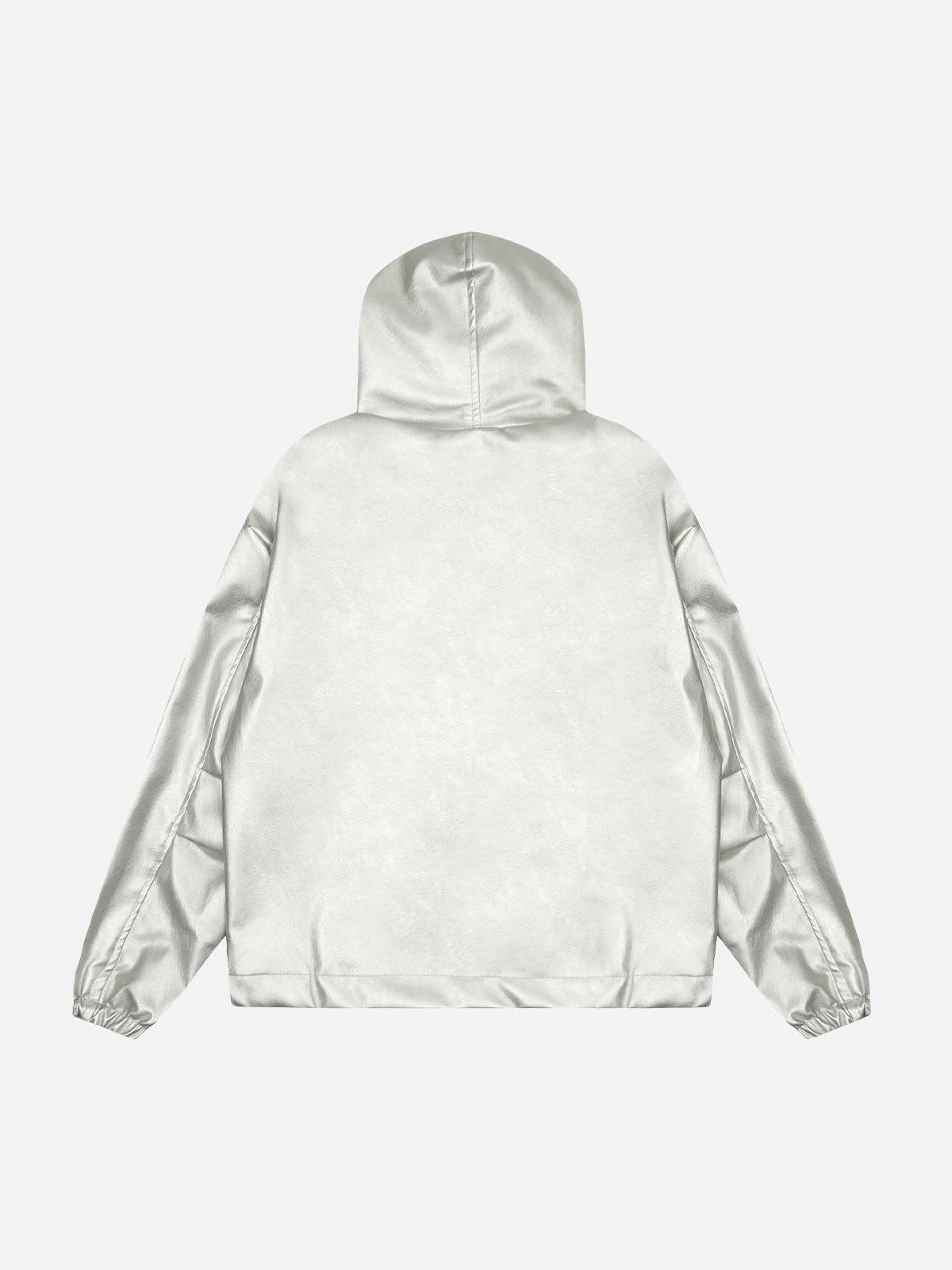 Concert Outfit Silver Leather Motorcycle Hooded Jacket Concert Outfit Silver Leather Motorcycle Hooded Jacket