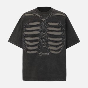 Concert Outfit Skeleton Design Print Oversized T-Shirt