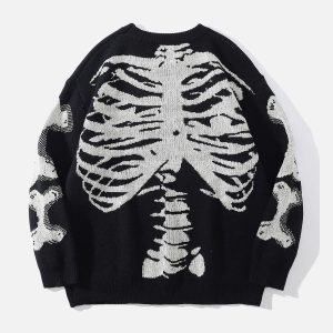 Concert Outfit Skeleton Pattern Knit Sweater