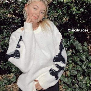 Concert Outfit Skeleton Pattern Knit Sweater