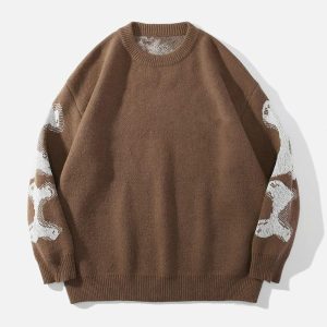 Concert Outfit Skeleton Pattern Knit Sweater