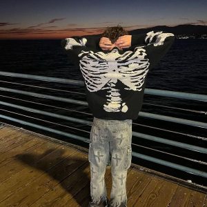 Concert Outfit Skeleton Pattern Knit Sweater