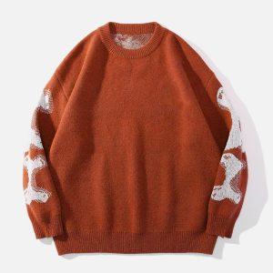 Concert Outfit Skeleton Pattern Knit Sweater