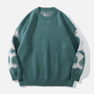 Concert Outfit Skeleton Pattern Knit Sweater