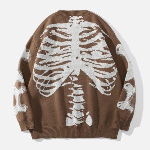 Concert Outfit Skeleton Pattern Knit Sweater