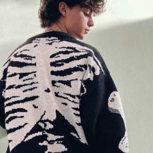 Concert Outfit Skeleton Pattern Knit Sweater