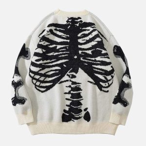 Concert Outfit Skeleton Pattern Knit Sweater