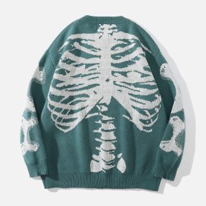 Concert Outfit Skeleton Pattern Knit Sweater