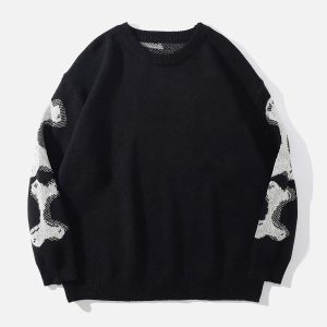 Concert Outfit Skeleton Pattern Knit Sweater