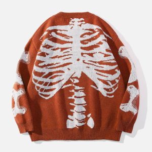 Concert Outfit Skeleton Pattern Knit Sweater
