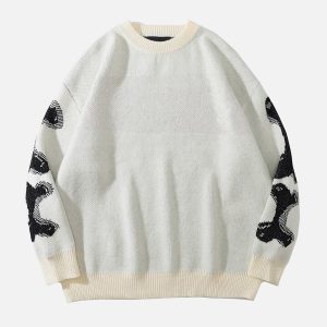 Concert Outfit Skeleton Pattern Knit Sweater