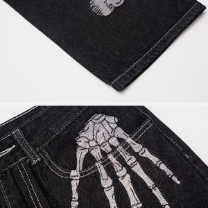 Concert Outfit Skull Bone Embroidery Loose Jeans