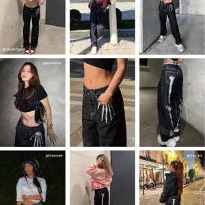 Concert Outfit Skull Bone Embroidery Loose Jeans