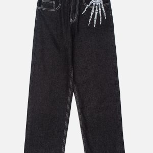 Concert Outfit Skull Bone Embroidery Loose Jeans